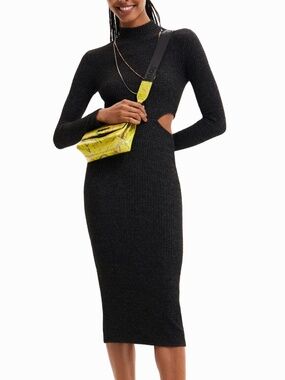 DESIGUAL Fitted Midi Dress in Ribbed Knit SIZE Small